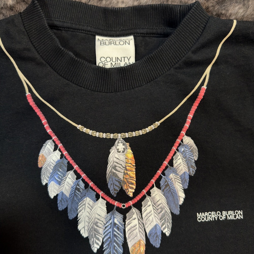 Marcelo Burlon Feather Necklace T Shirt Black Men's Size S